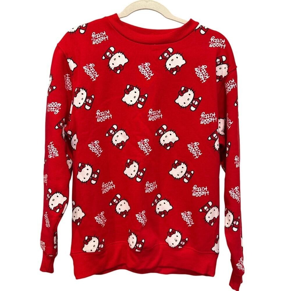 Hello Kitty All Over Print Sweatshirt Kawaii XS Red Pullover Bioworld Kidcore